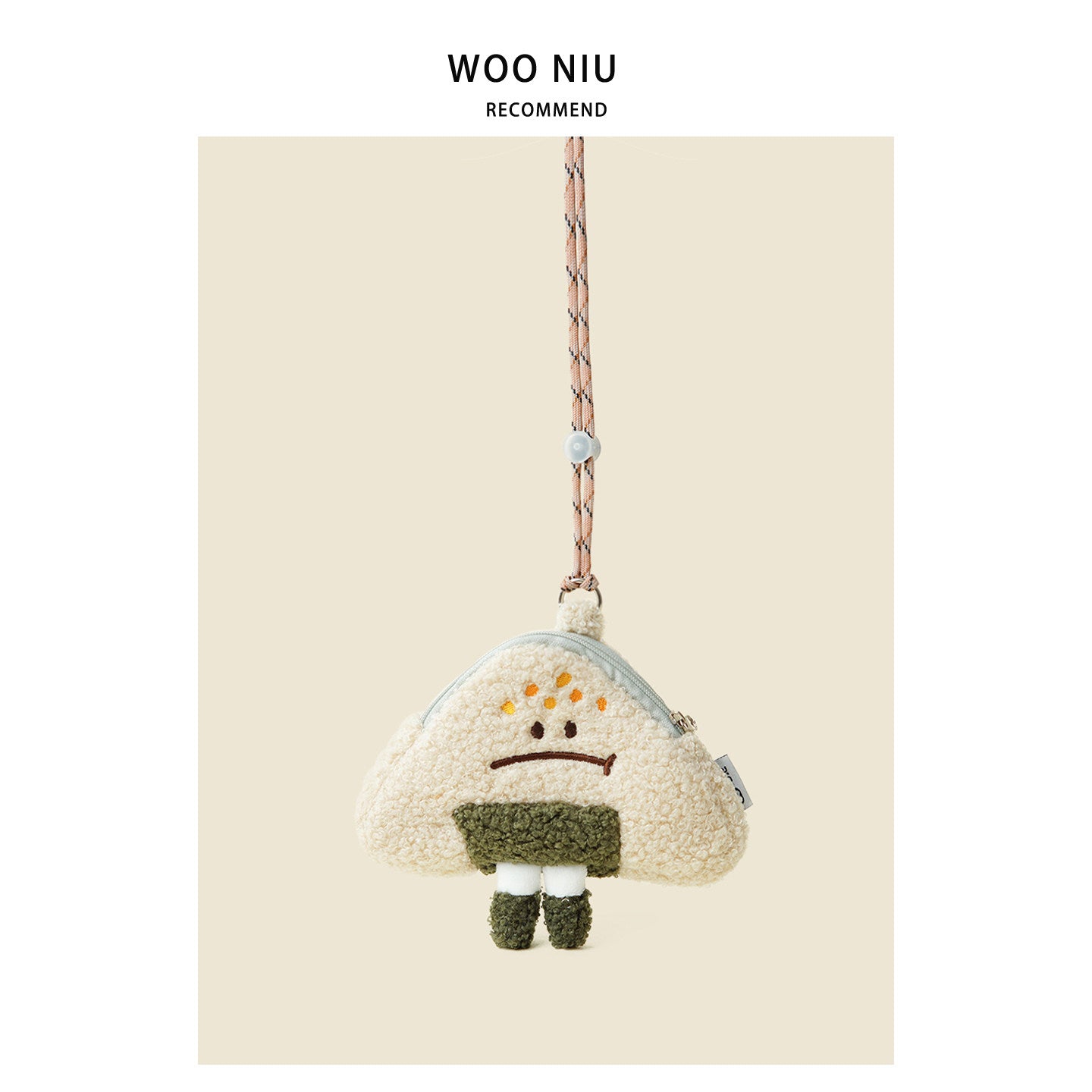WOONIU Puffy Onigiri Neck Pouch Charm - wooniu Bag Charm - cute bag charm plush keychain for backpack and purse
