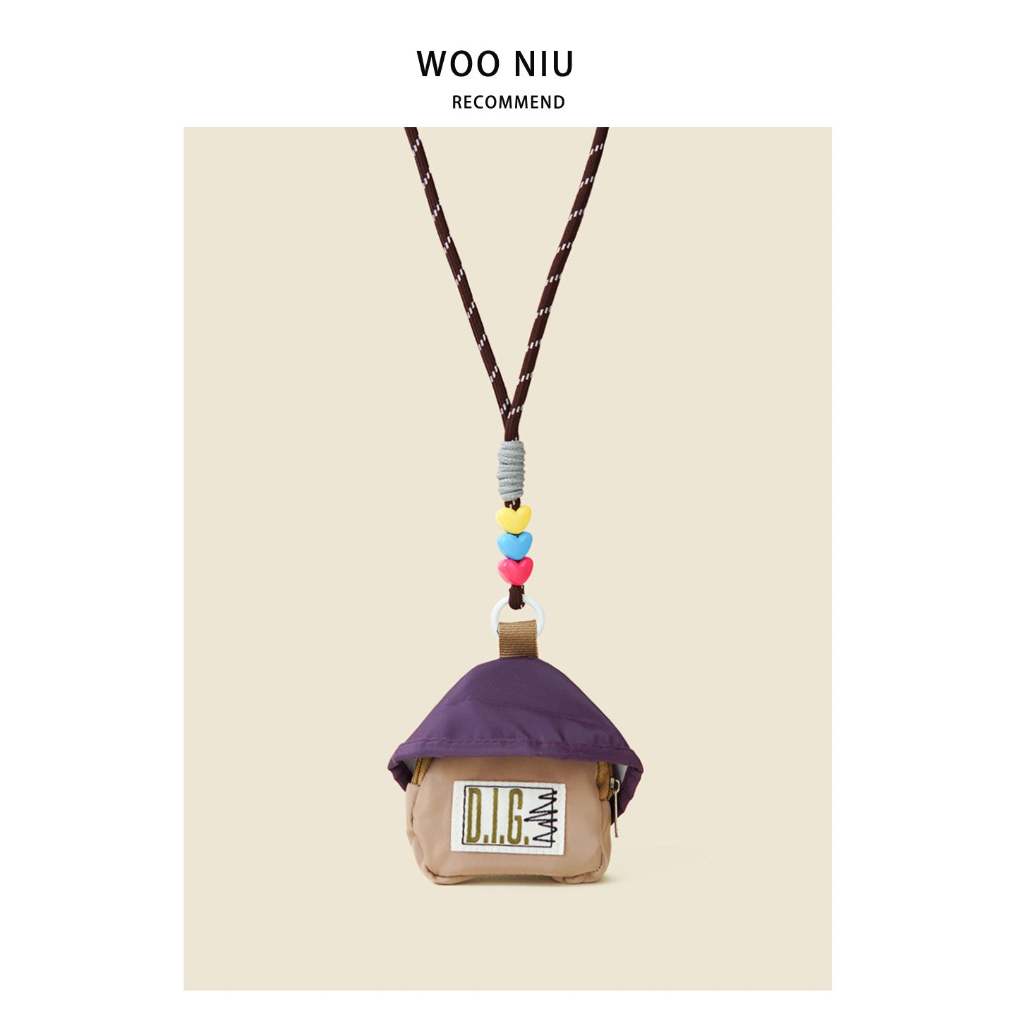 WOONIU Vintage Contrast Mini Neck Bag - wooniu Bag Charm - cute bag charm plush keychain for backpack and purse