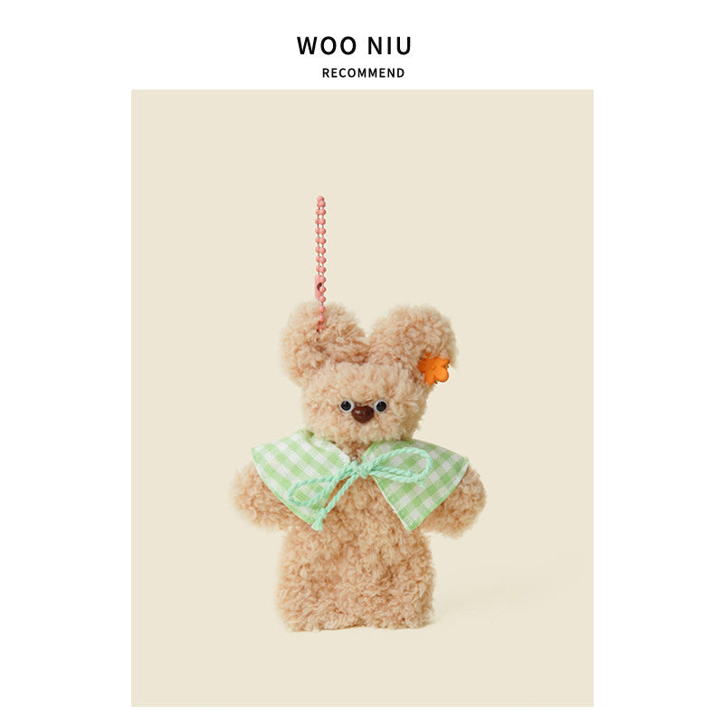 Bow Knot Teddy Bear Plush Pendant - soft keychain accessory