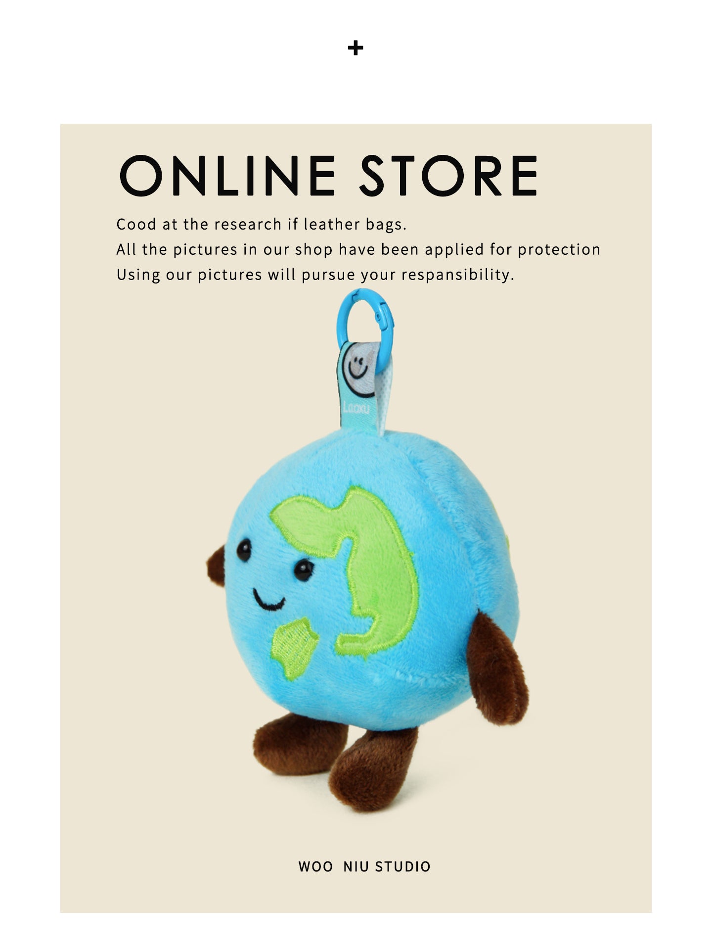 WOONIU Cute Little Earth Plush Charm - wooniu Plush Charm - cute bag charm plush keychain for backpack and purse
