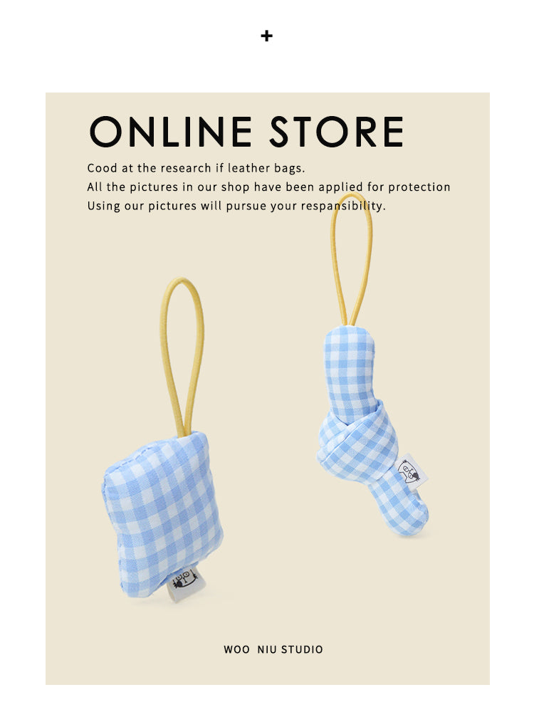 WOONIU K Style Knotted Blue Plaid - wooniu Fabric Charm - cute bag charm plush keychain for backpack and purse