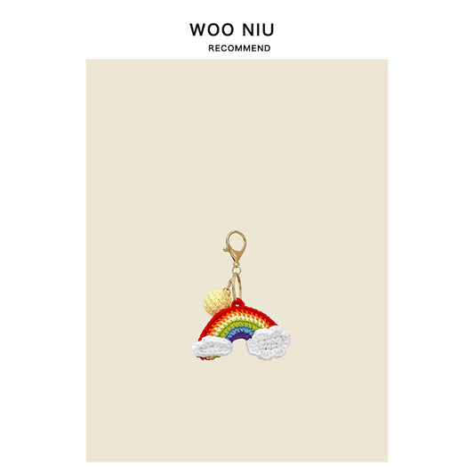 WOONIU Handmade Crochet Rainbow Charm - cute plush bag charm