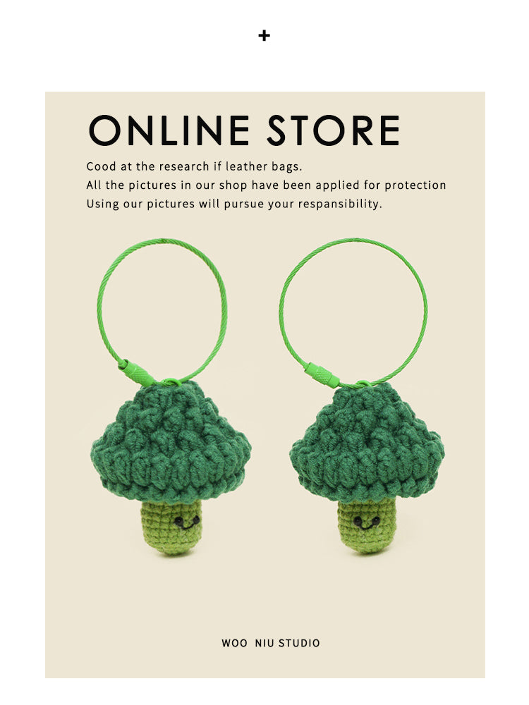WOONIU Handwoven Broccoli Charm - wooniu Plush Charm - cute bag charm plush keychain for backpack and purse