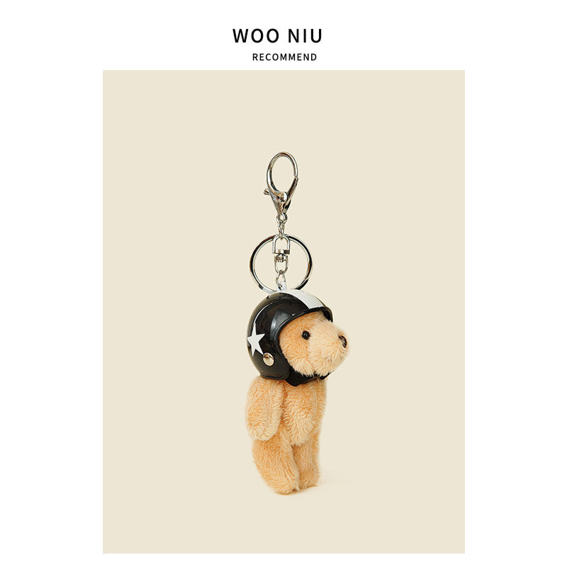 WOONIU Cool Biker Bear Helmet Charm - wooniu Plush Charm - cute bag charm plush keychain for backpack and purse