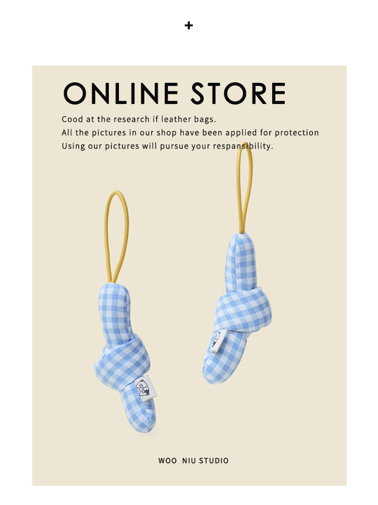 WOONIU K Style Knotted Blue Plaid - wooniu Fabric Charm - cute bag charm plush keychain for backpack and purse