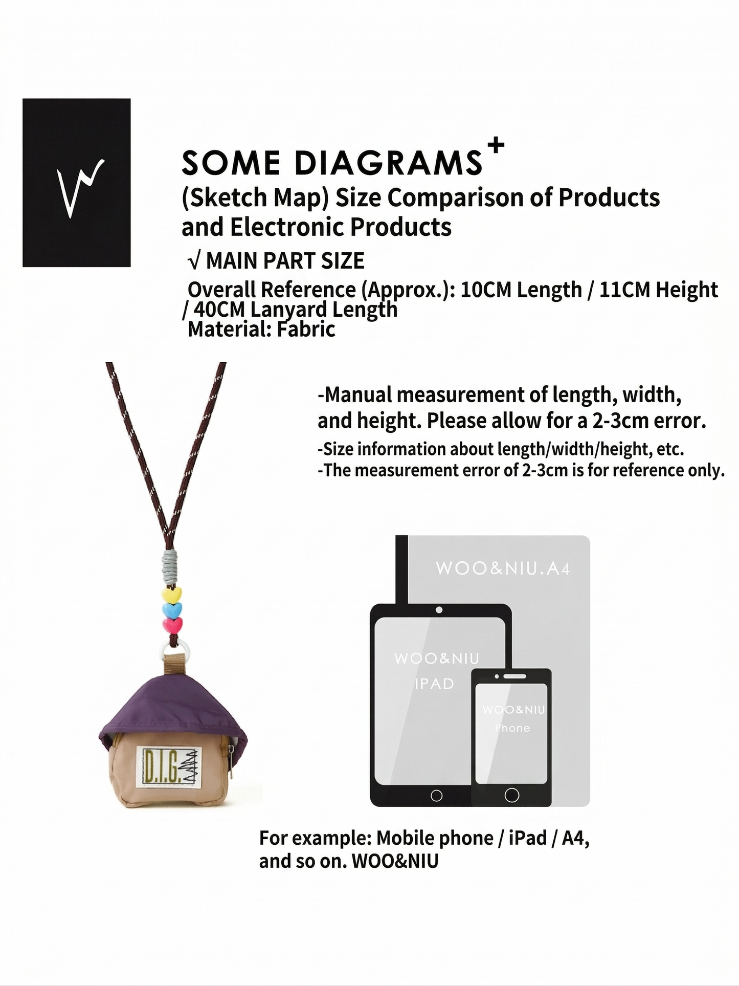 WOONIU Vintage Contrast Mini Neck Bag - wooniu Bag Charm - cute bag charm plush keychain for backpack and purse
