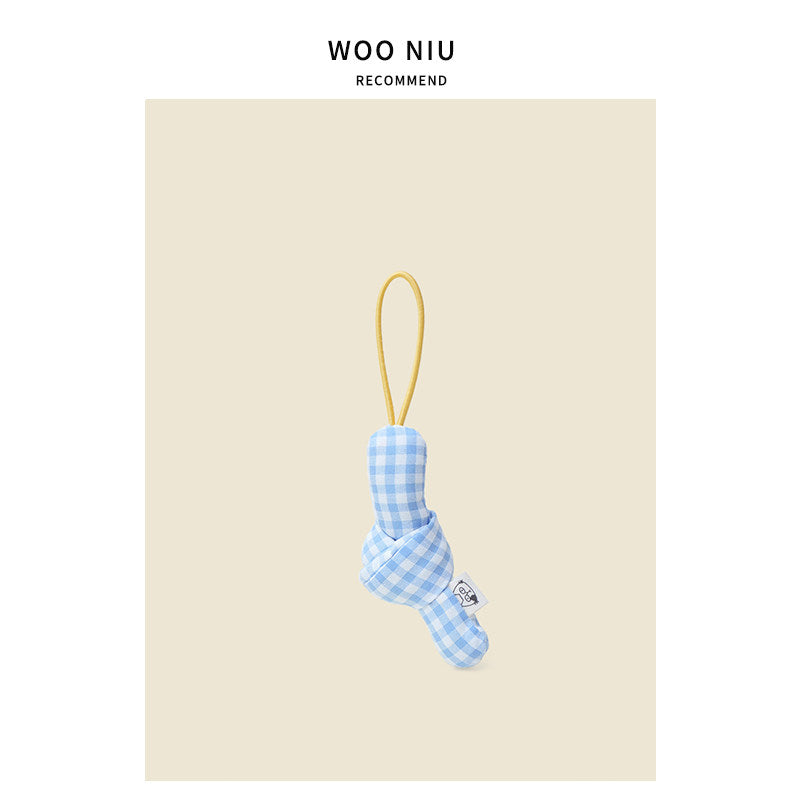 WOONIU K Style Knotted Blue Plaid - wooniu Fabric Charm - cute bag charm plush keychain for backpack and purse