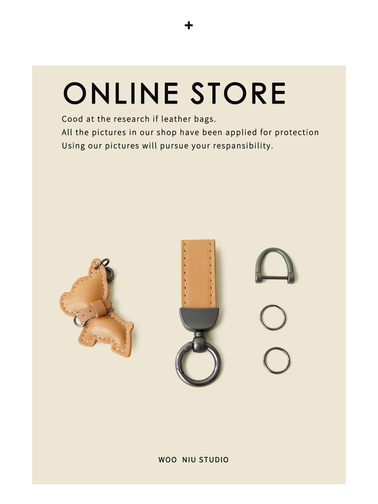 WOONIU Minimalist Leather Frenchie Charm - wooniu Leather Charm - cute bag charm plush keychain for backpack and purse