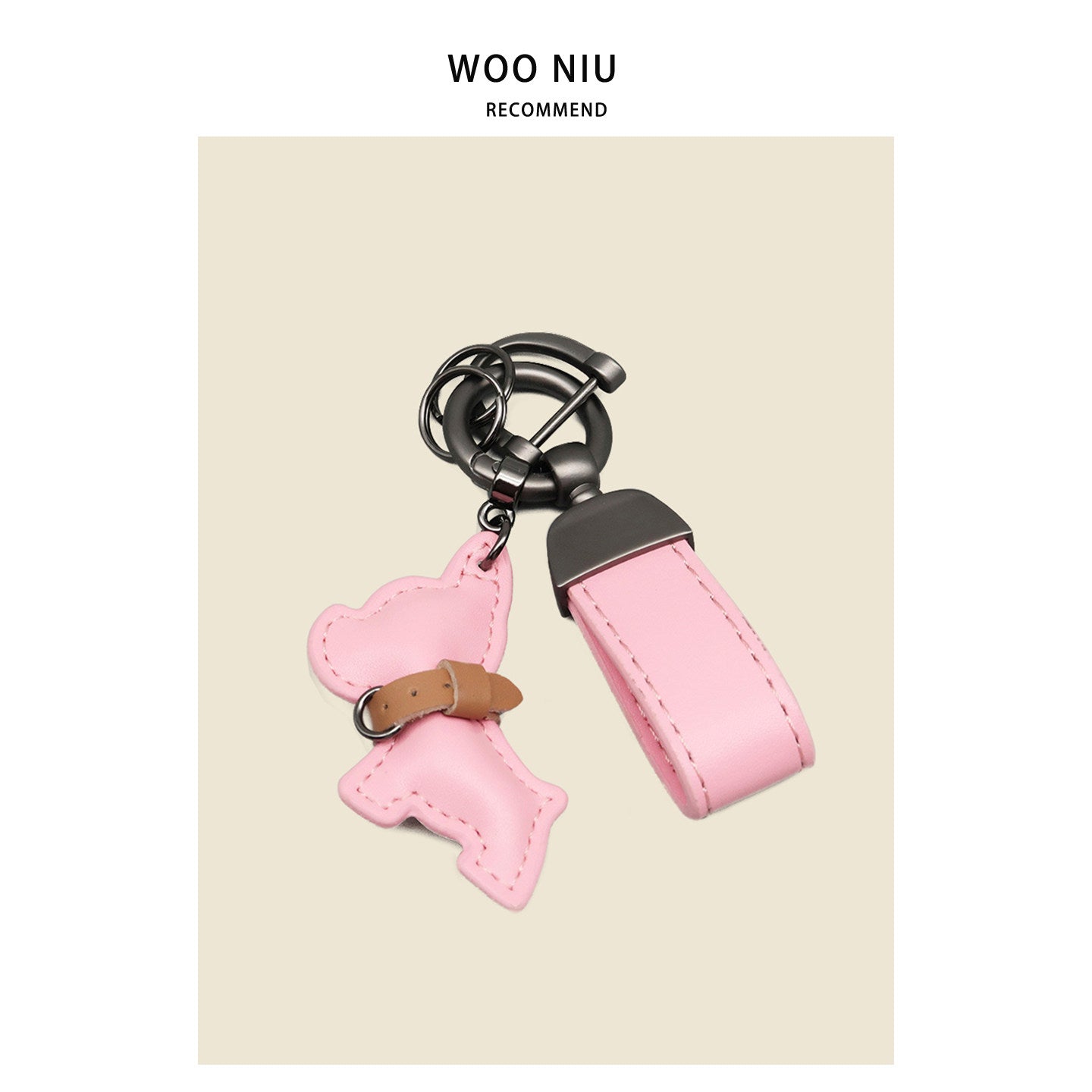WOONIU Minimalist Leather Frenchie Charm - wooniu Leather Charm - cute bag charm plush keychain for backpack and purse
