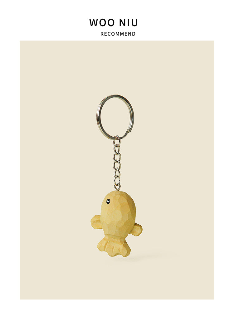 WOONIU Chubby Wooden Fish Bag Charm - wooniu Wood Charm - cute bag charm plush keychain for backpack and purse