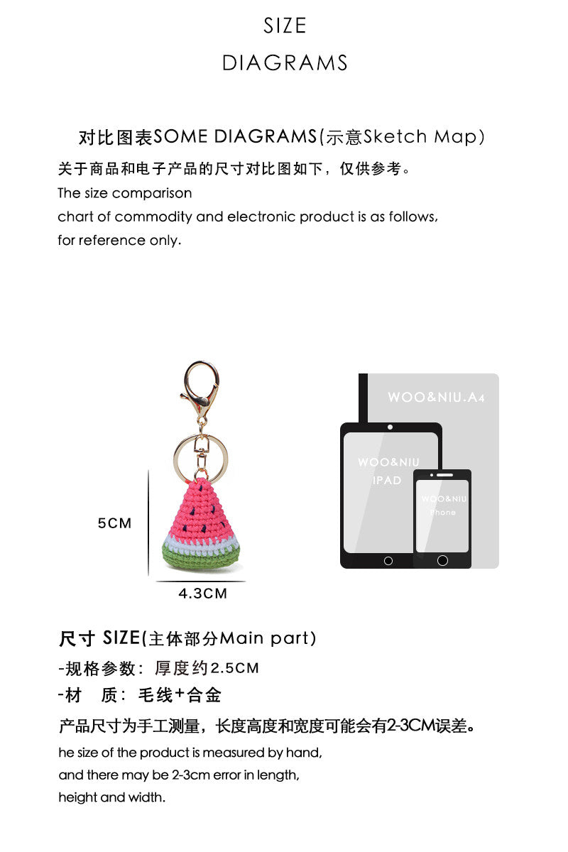 WOONIU Original Handmade Watermelon Keychain For Women, Exquisite Bag Pendant, Fruit Yarn Woven Couple's Pendant For Summer - cute plush bag charm