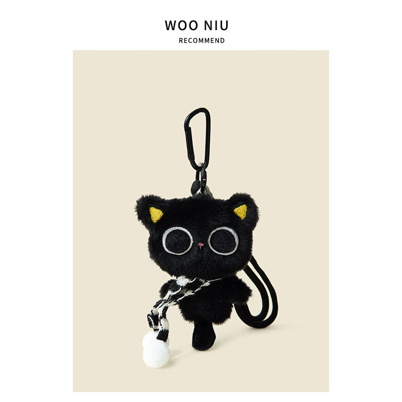 WOONIU Sleepy Black Cat Plush Charm - wooniu Plush Charm - cute bag charm plush keychain for backpack and purse