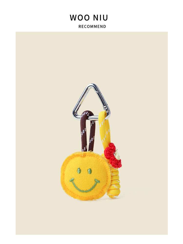 WOONIU Puffy Smiley Face Fabric Charm - wooniu Fabric Charm - cute bag charm plush keychain for backpack and purse