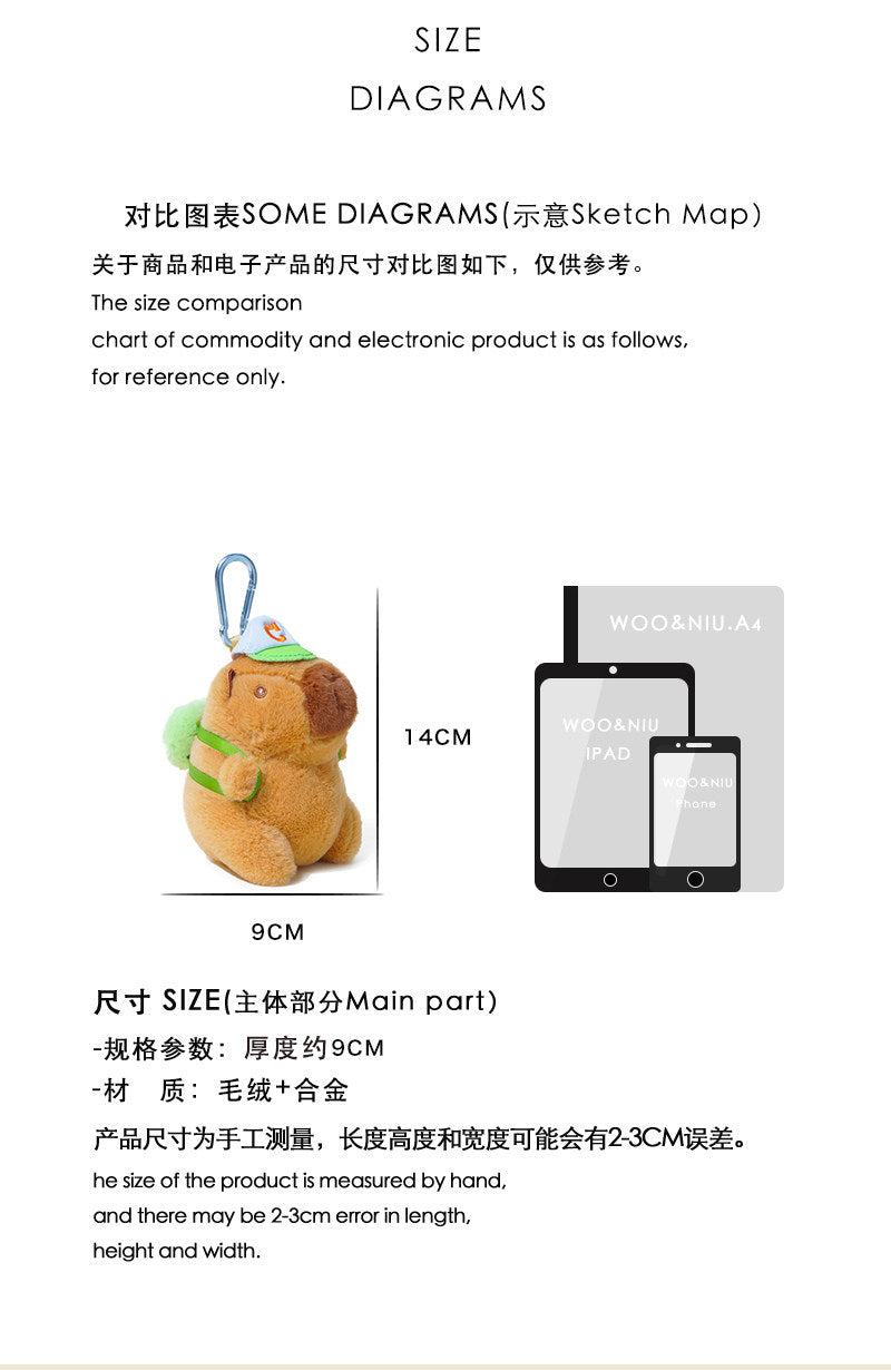 WOONIU Cute Plush Capybara Internet-famous Water Hamster Plush Toy Keychain Doll Backpack Couple Bag Pendant - soft keychain accessory