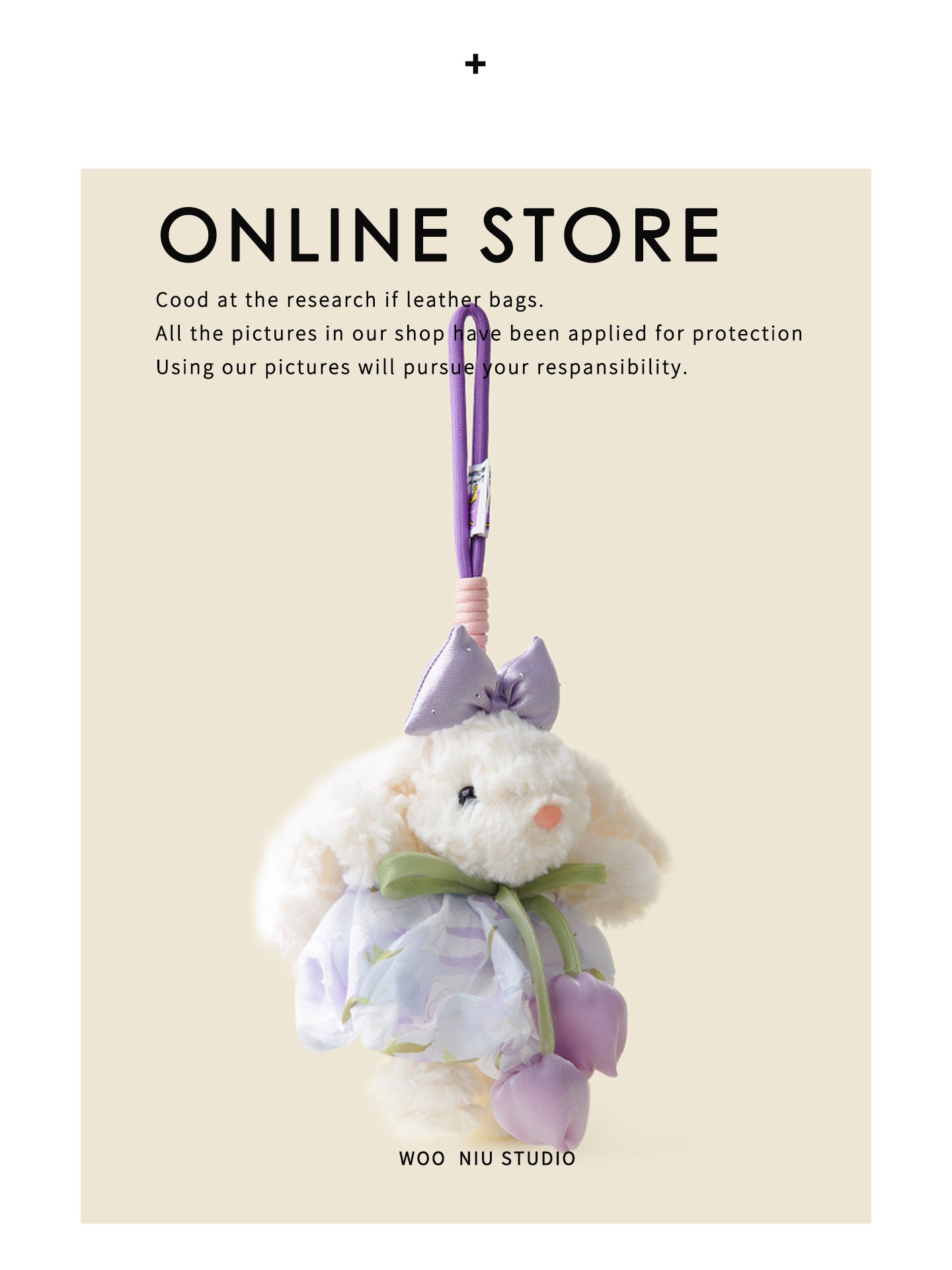 WOONIU Tulle Skirt Tulip Long Eared - wooniu Plush Charm - cute bag charm plush keychain for backpack and purse