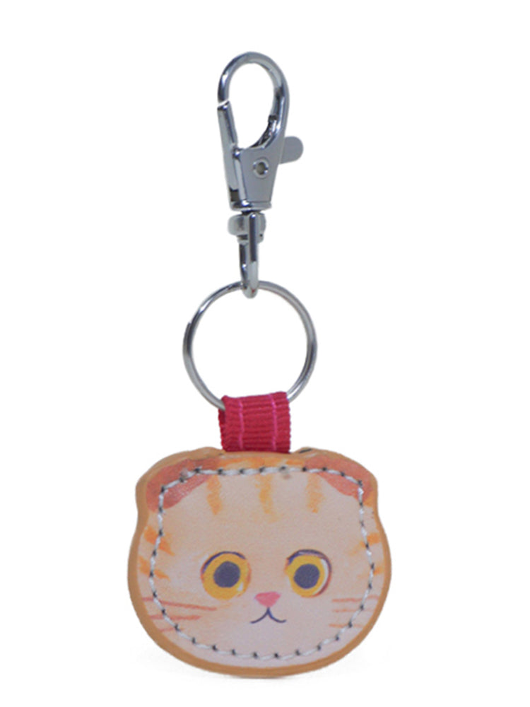 WOONIU Cat Face Leather Charm - wooniu Leather Charm - cute bag charm plush keychain for backpack and purse