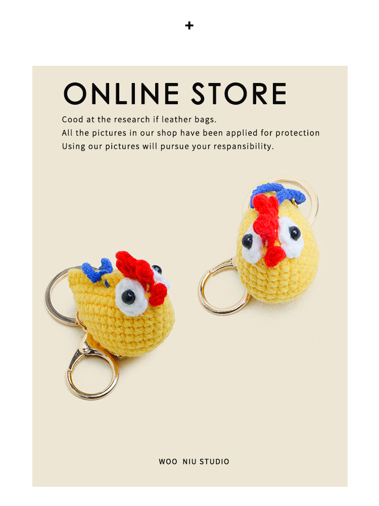 WOONIU Gugu Chicken Pendant Creative Handmade Woven Keychain For Women, Exquisite And High-end Bag Accessory For Couples - soft keychain accessory