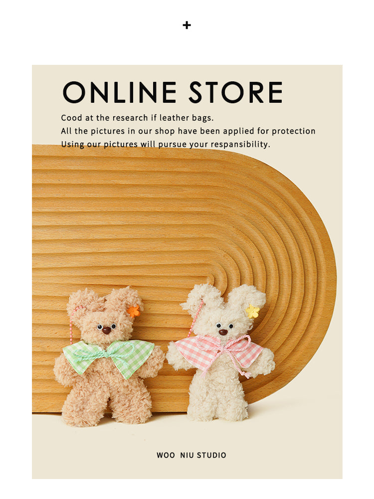 Bow Knot Teddy Bear Plush Pendant - soft keychain accessory