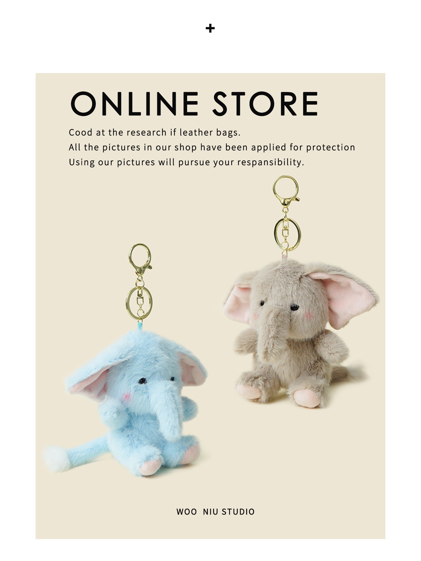 WOONIU Scented Little Elephant Plush - wooniu Plush Charm - cute bag charm plush keychain for backpack and purse