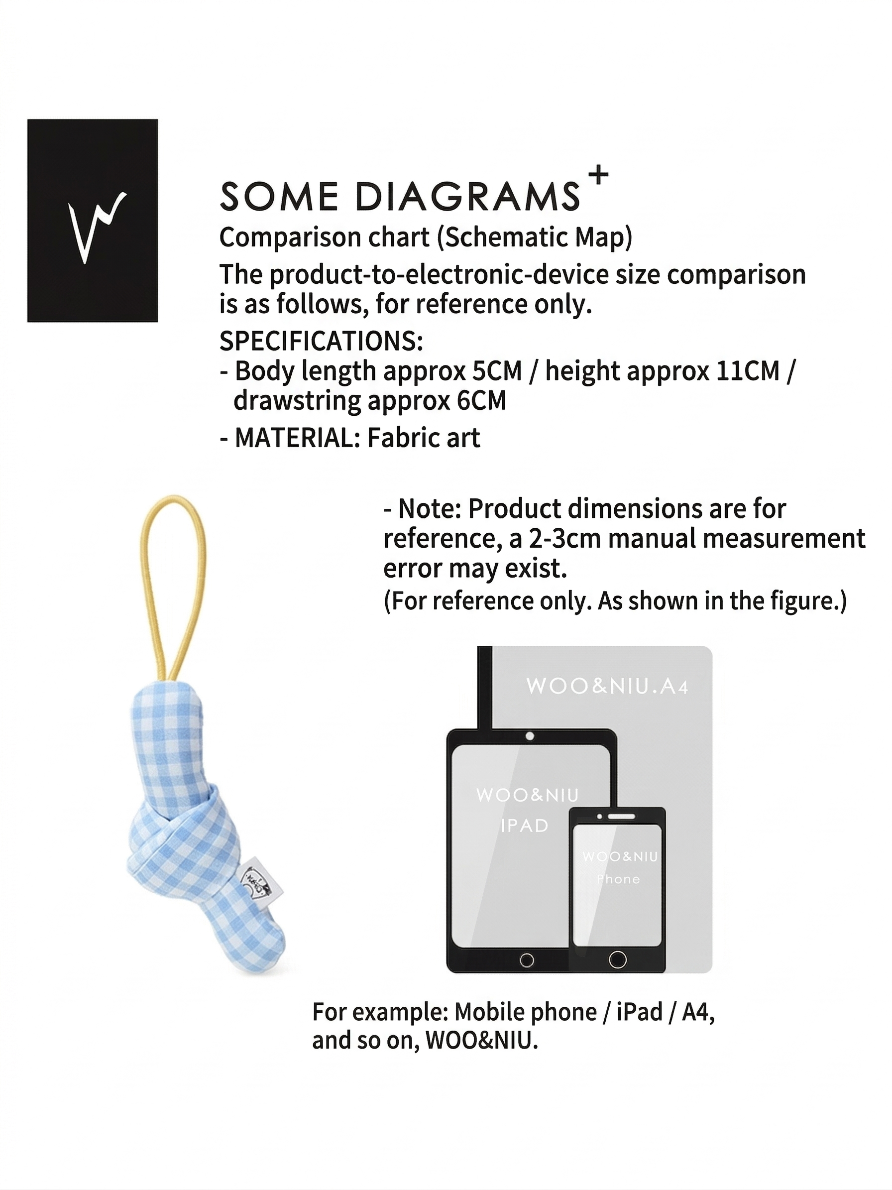 WOONIU K Style Knotted Blue Plaid - wooniu Fabric Charm - cute bag charm plush keychain for backpack and purse