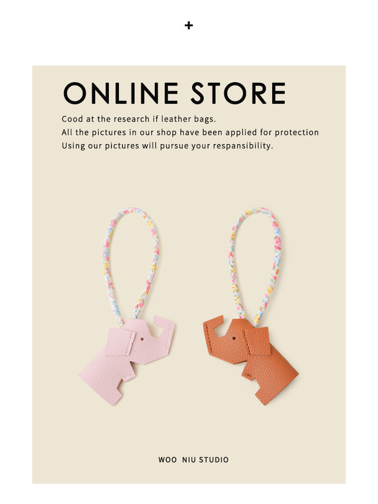WOONIU Handmade PU Leather Little Elephant Keychain Cute Bag Charm For Women - soft keychain accessory