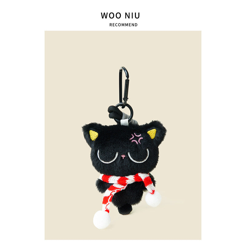 WOONIU Sleepy Black Cat Plush Charm - wooniu Plush Charm - cute bag charm plush keychain for backpack and purse