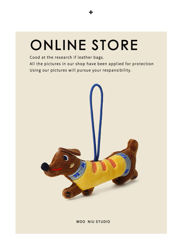 WOONIU Dachshund Puppy Plush Toy Bag Pendant Handmade Cartoon High-end Keychain Couple's Decoration2024New - giftable hanging charm