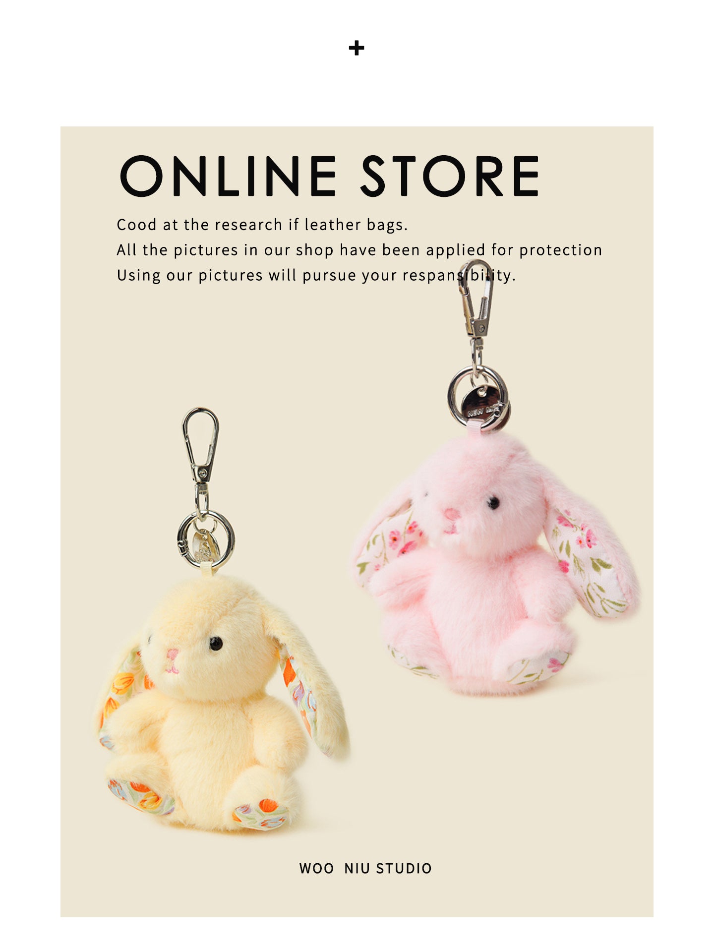 WOONIU Original Boutique Bunny Plush - wooniu Plush Charm - cute bag charm plush keychain for backpack and purse