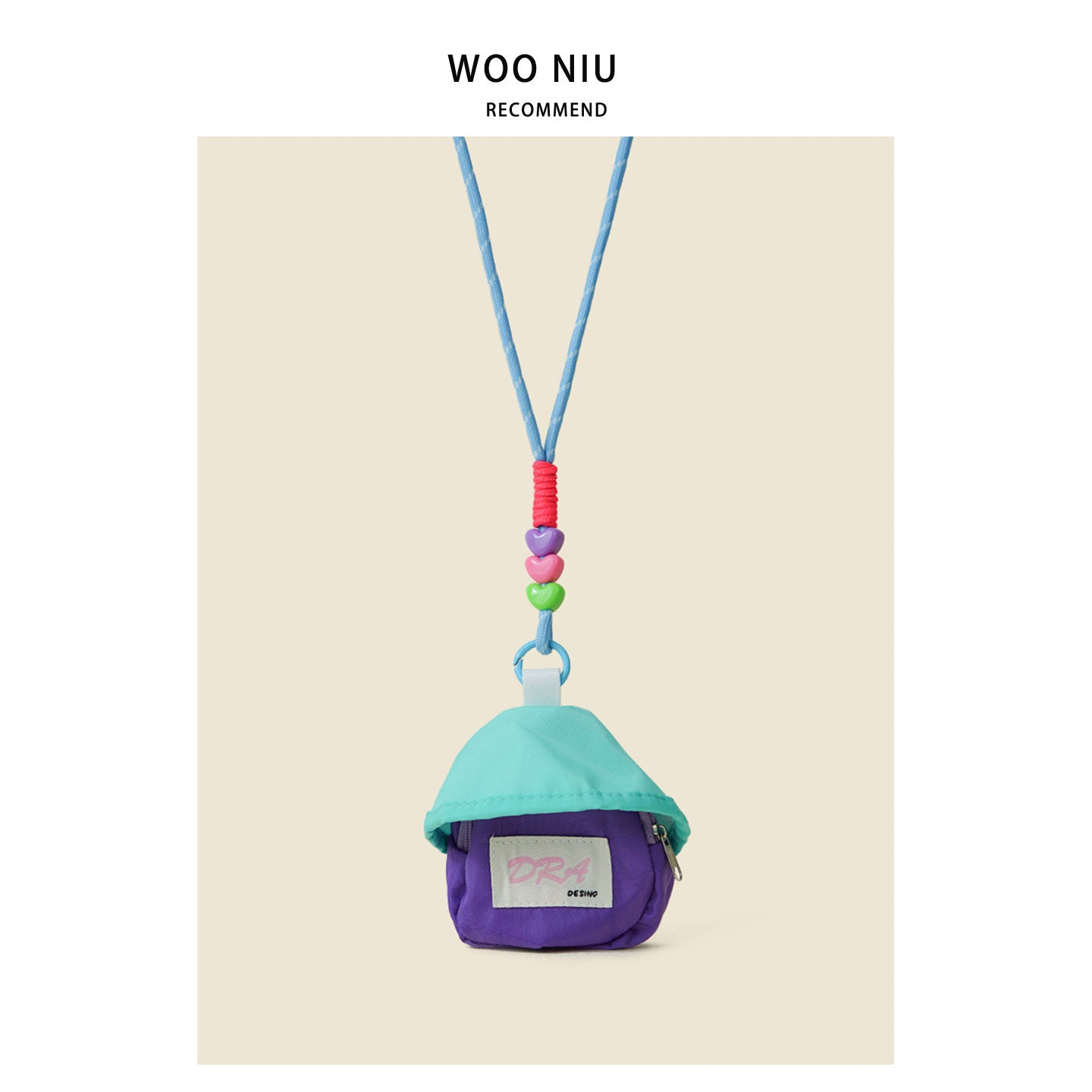 WOONIU Vintage Contrast Mini Neck Bag - wooniu Bag Charm - cute bag charm plush keychain for backpack and purse