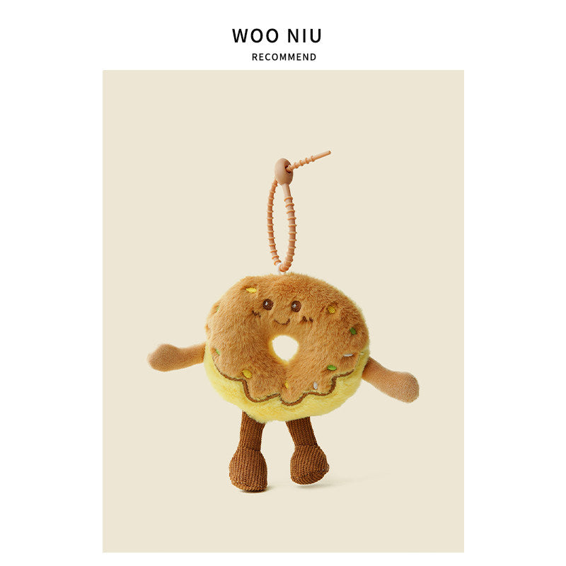 WOONIU Original Fun Pink Donut Plush Toy Bag Pendant Cute Stuffed Animal Backpack Decoration Keychain - giftable hanging charm