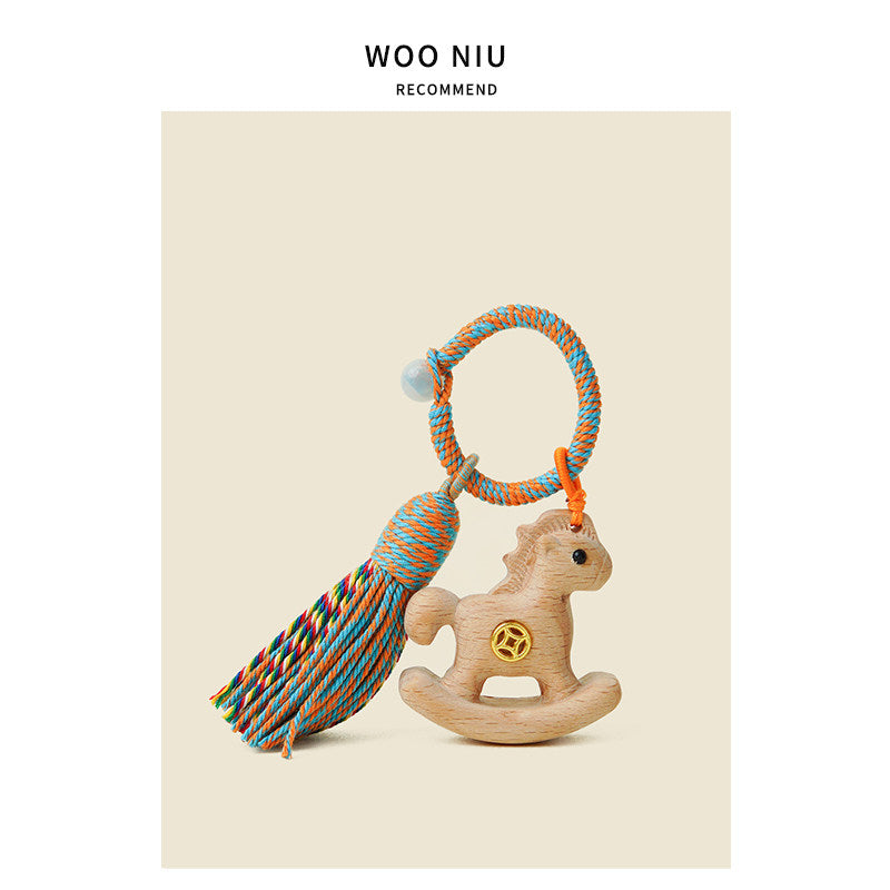 WOONIU Lucky Money Horse Wooden Charm - wooniu Wood Charm - cute bag charm plush keychain for backpack and purse