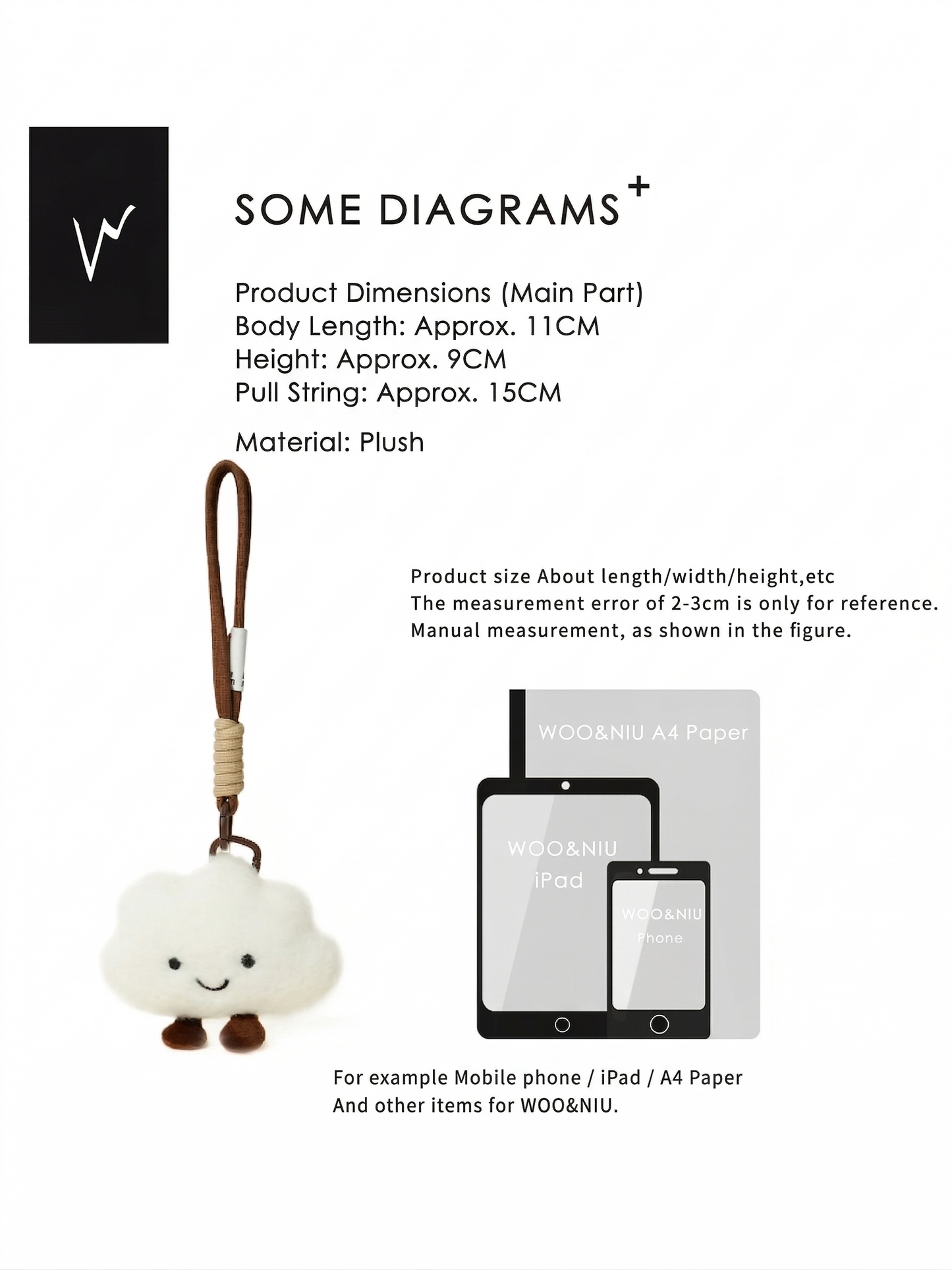WOONIU Ultra Fluffy Little Cloud Charm - wooniu Plush Charm - cute bag charm plush keychain for backpack and purse