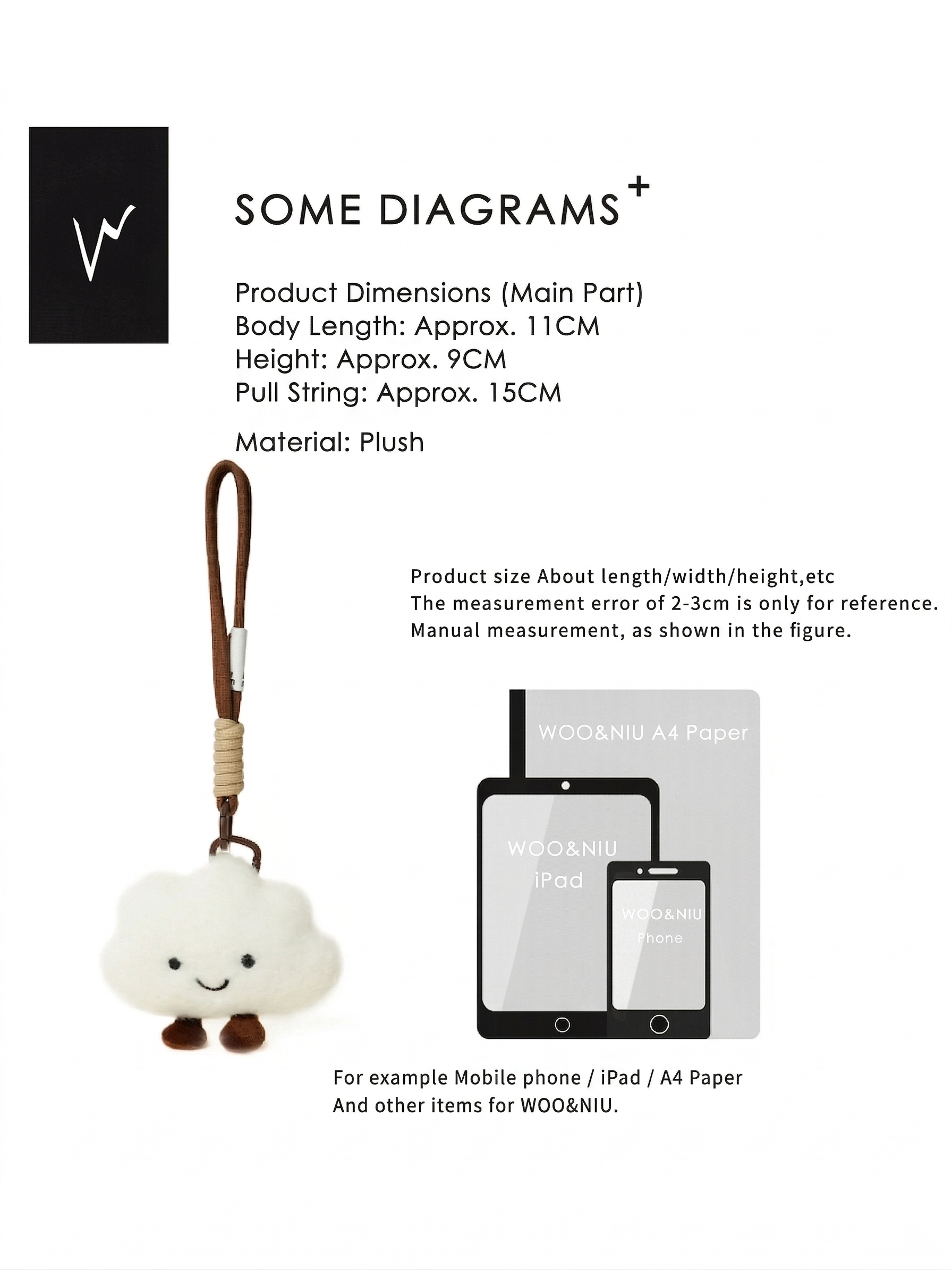 WOONIU Ultra Fluffy Little Cloud Charm - wooniu Plush Charm - cute bag charm plush keychain for backpack and purse