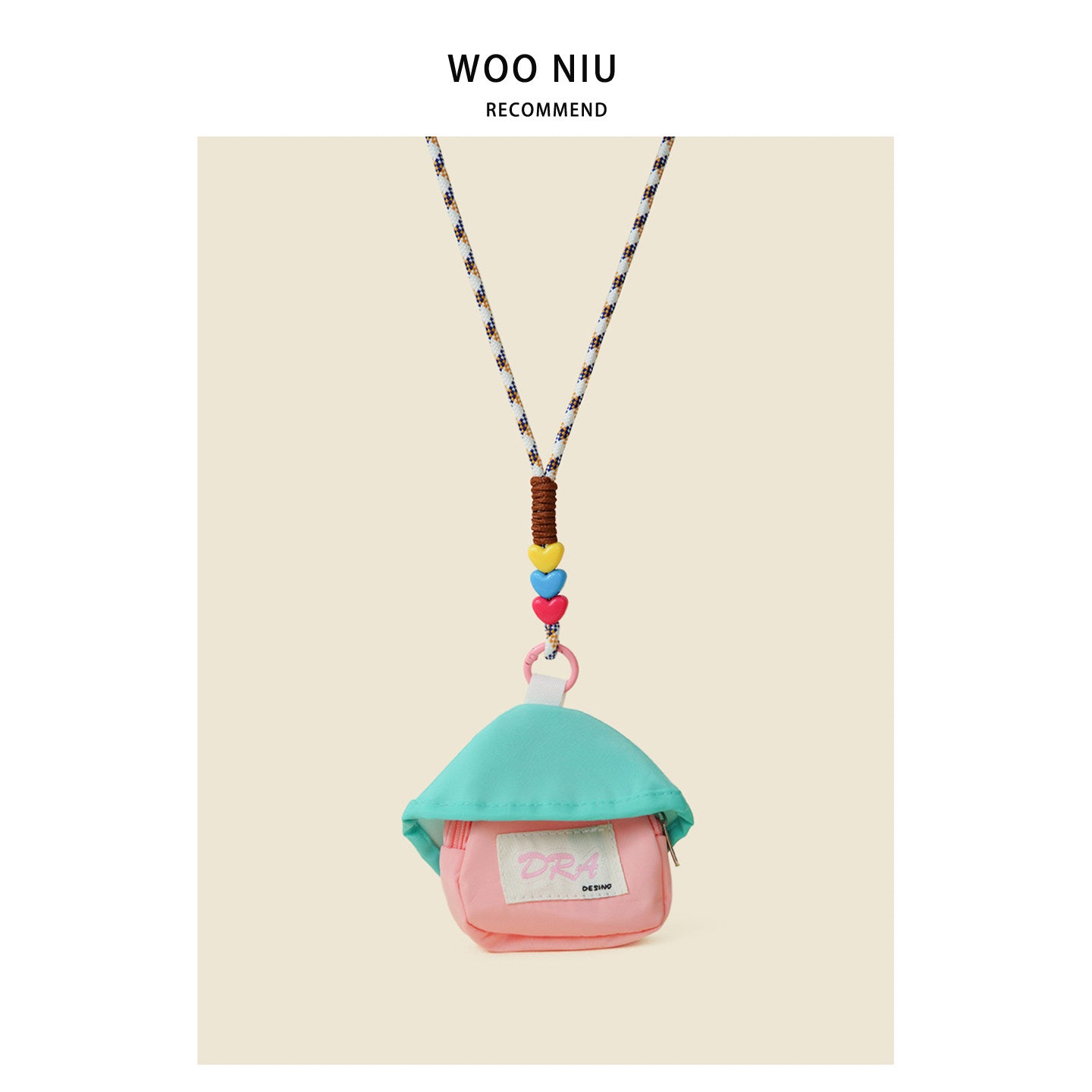 WOONIU Vintage Contrast Mini Neck Bag - wooniu Bag Charm - cute bag charm plush keychain for backpack and purse