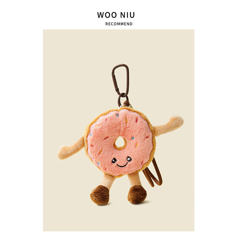 WOONIU Original Fun Pink Donut Plush Toy Bag Pendant Cute Stuffed Animal Backpack Decoration Keychain - whimsical bag accessory