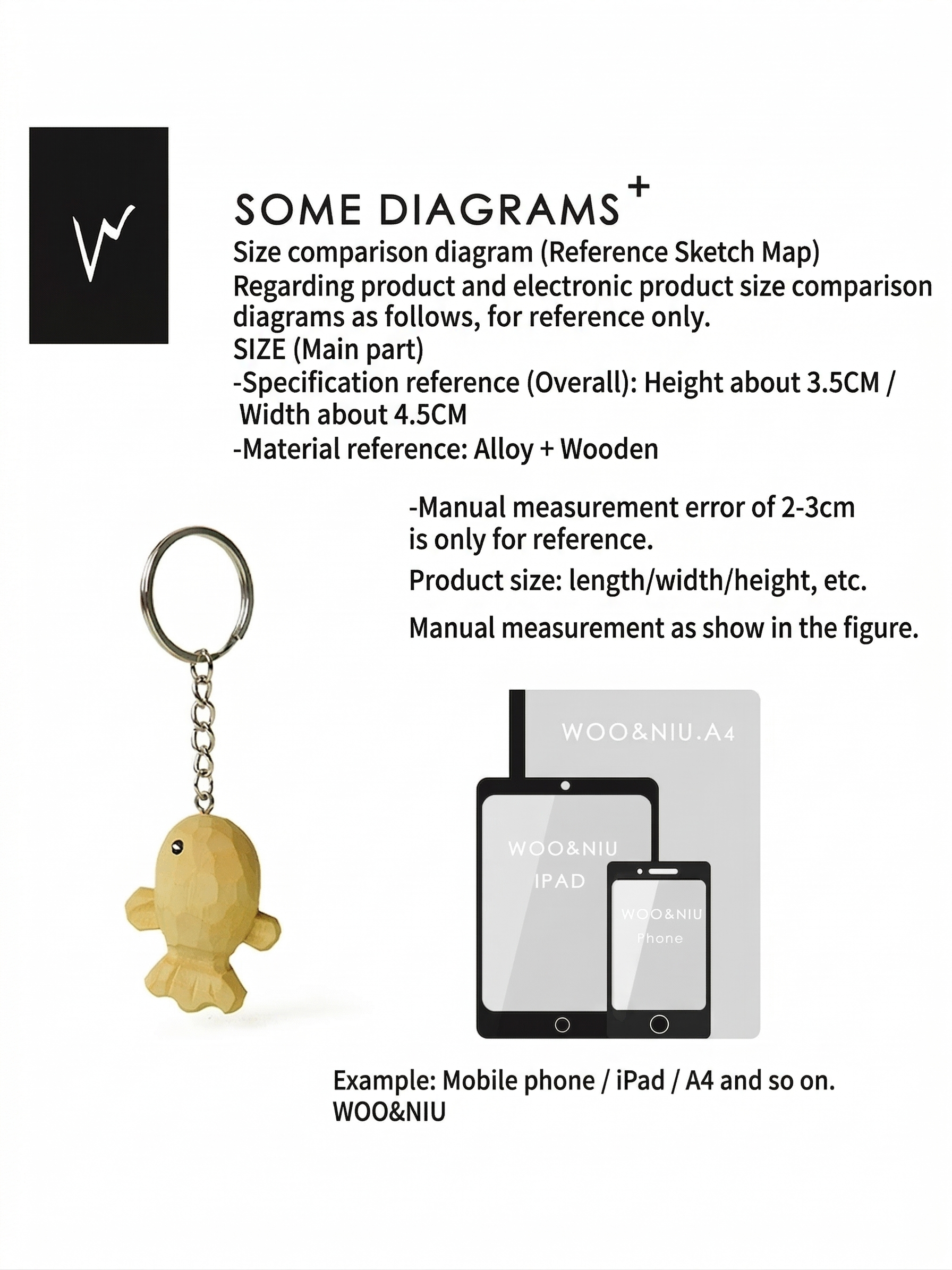 WOONIU Chubby Wooden Fish Bag Charm - wooniu Wood Charm - cute bag charm plush keychain for backpack and purse