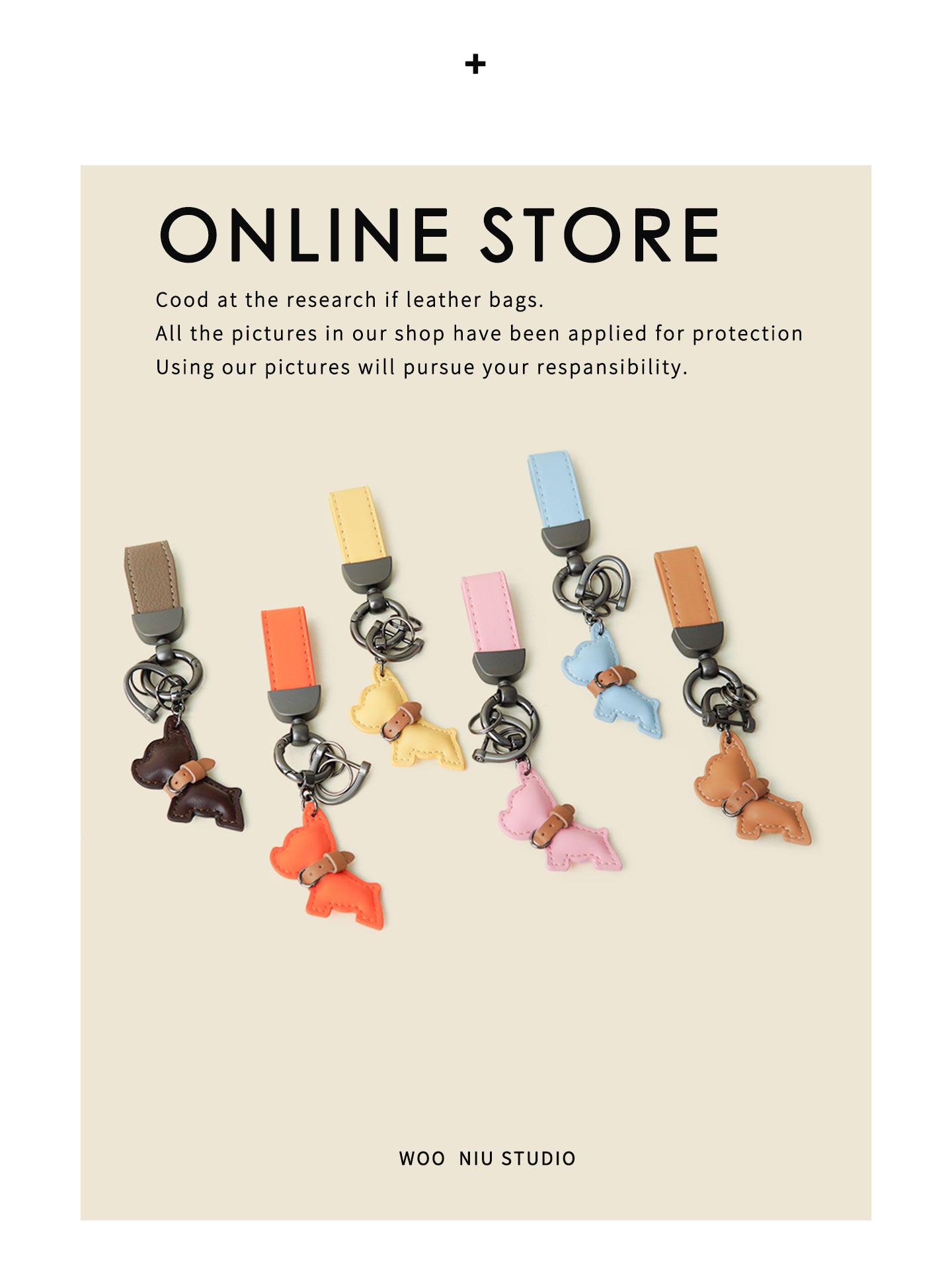 WOONIU Minimalist Leather Frenchie Charm - wooniu Leather Charm - cute bag charm plush keychain for backpack and purse