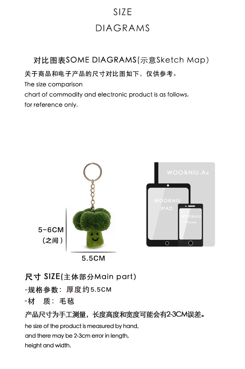 WOONIU Creative Broccoli Charm, Fresh Green Niche Doll Keychain For Women, Exquisite And High End Bag Accessory, Trendy - giftable hanging charm