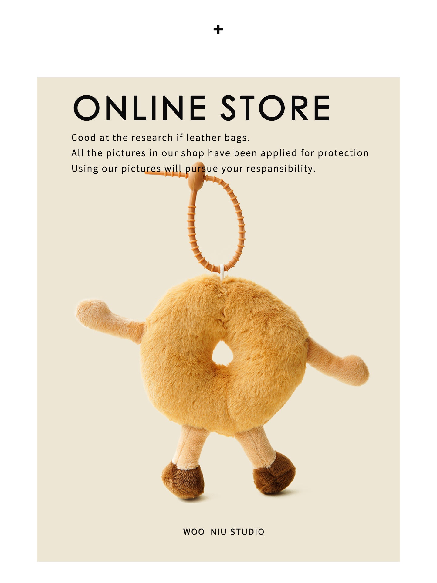 WOONIU Original Fun Pink Donut Plush Toy Bag Pendant Cute Stuffed Animal Backpack Decoration Keychain - giftable hanging charm