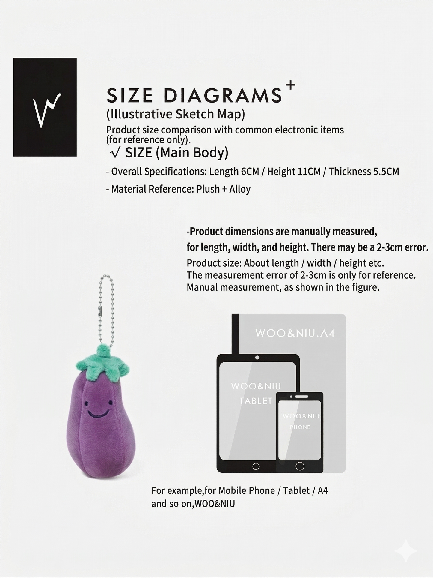 WOONIU Lively Eggplant Plush Charm - wooniu Plush Charm - cute bag charm plush keychain for backpack and purse