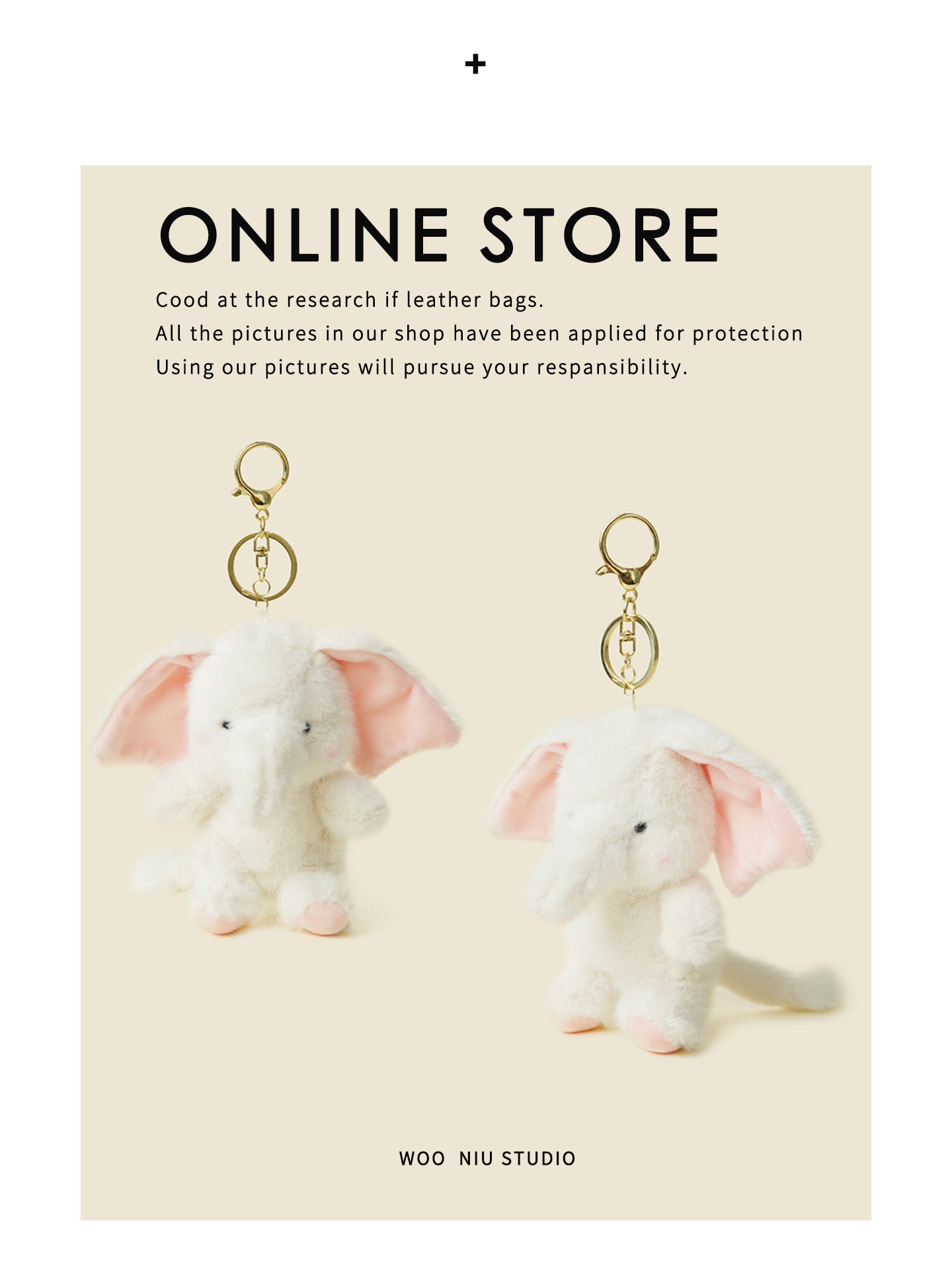 WOONIU Scented Little Elephant Plush - wooniu Plush Charm - cute bag charm plush keychain for backpack and purse