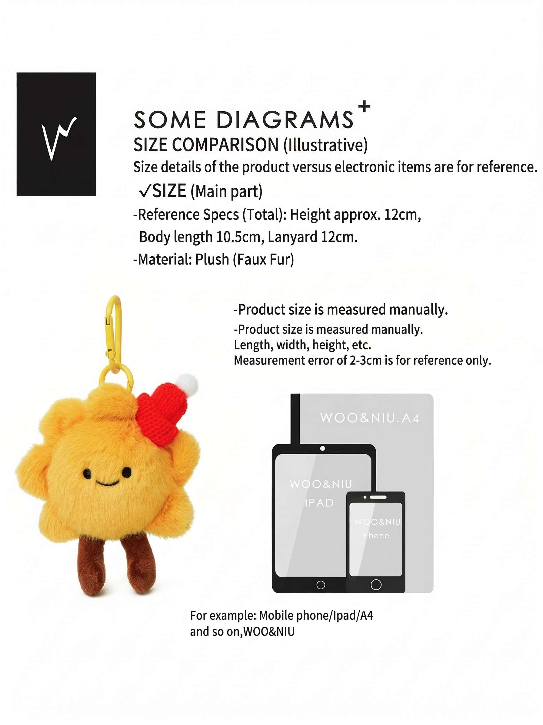 WOONIU Kawaii Plush Sunflower Charm - wooniu Plush Charm - cute bag charm plush keychain for backpack