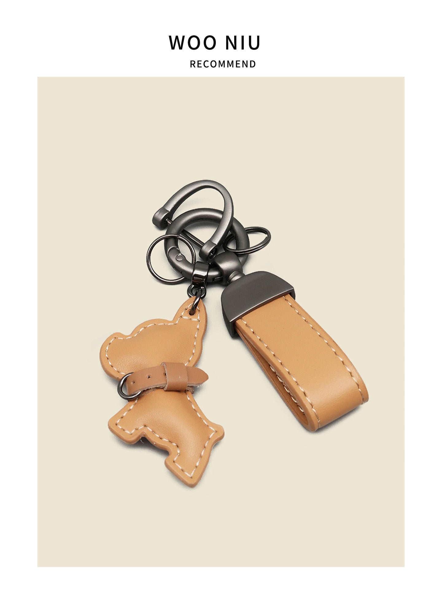 WOONIU Minimalist Leather Frenchie Charm - wooniu Leather Charm - cute bag charm plush keychain for backpack and purse