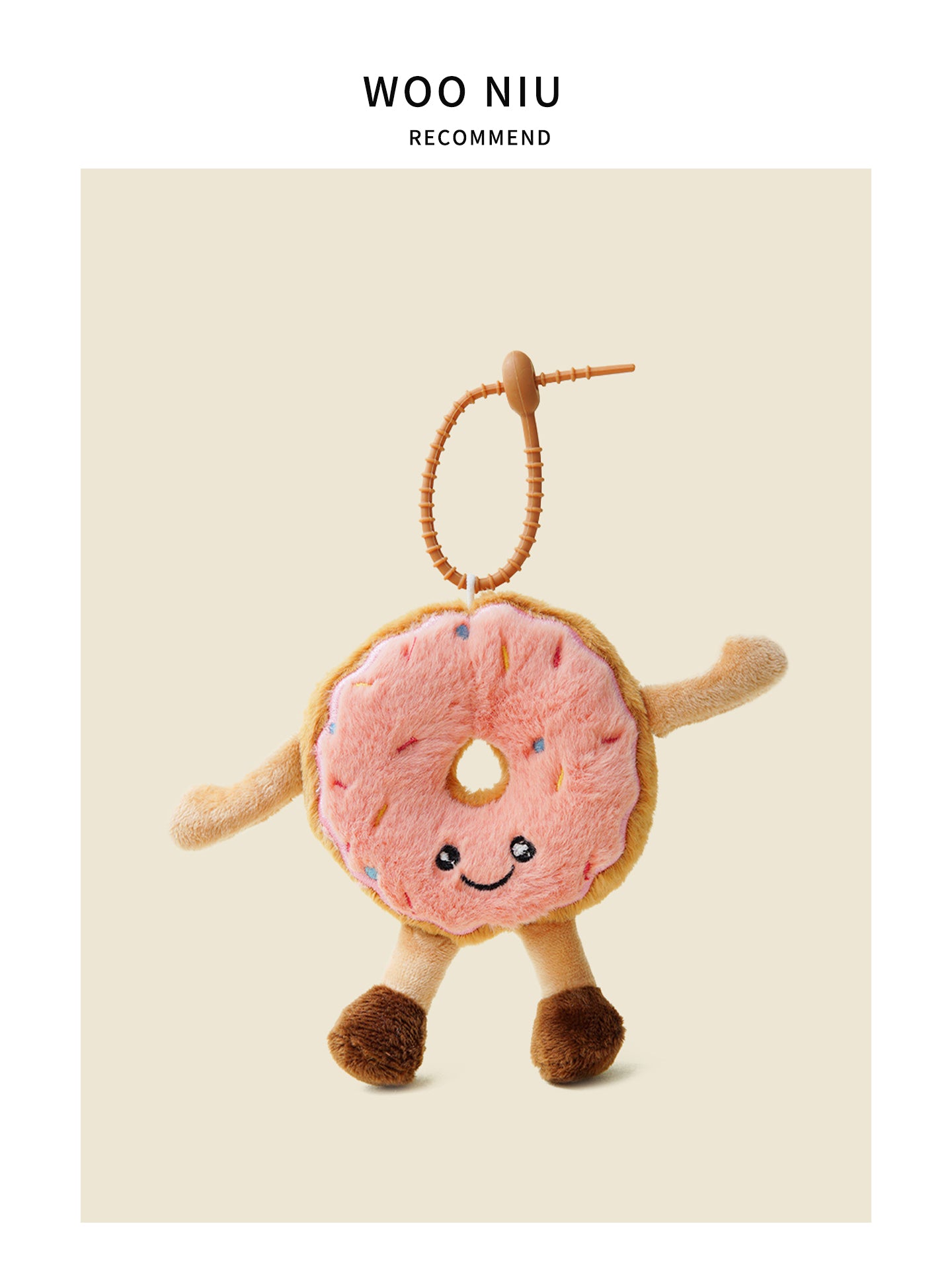 WOONIU Original Fun Pink Donut Plush Toy Bag Pendant Cute Stuffed Animal Backpack Decoration Keychain - cute plush bag charm