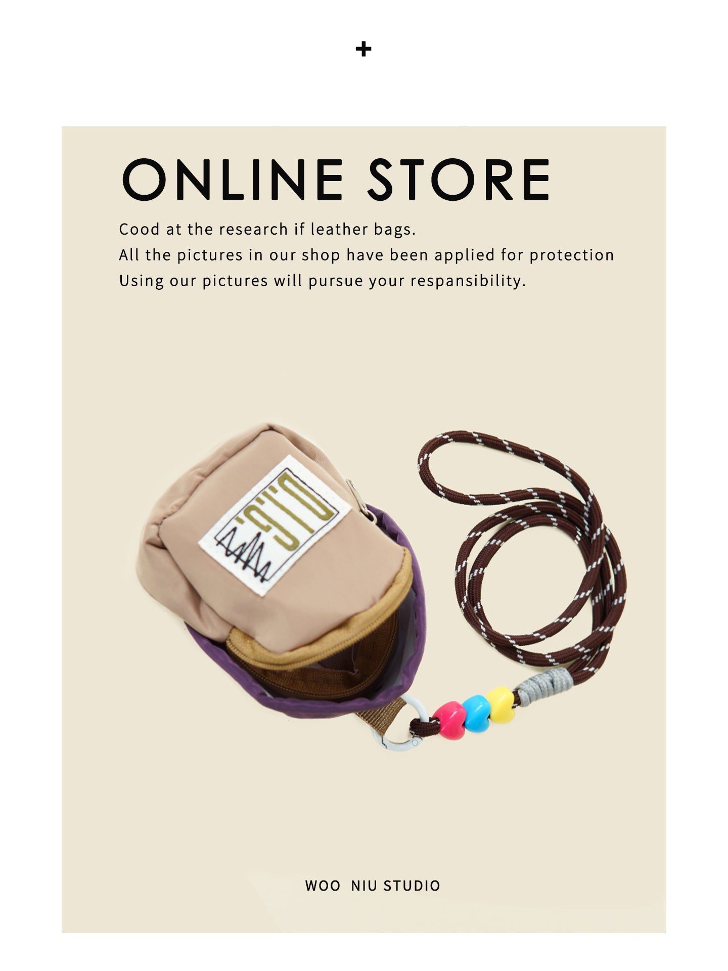 WOONIU Vintage Contrast Mini Neck Bag - wooniu Bag Charm - cute bag charm plush keychain for backpack and purse