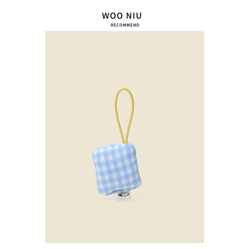 WOONIU K Style Knotted Blue Plaid - wooniu Fabric Charm - cute bag charm plush keychain for backpack and purse