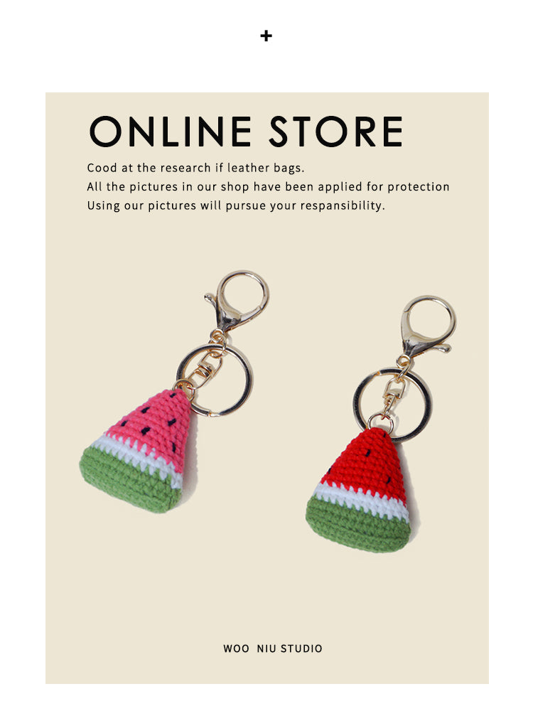 WOONIU Original Handmade Watermelon Keychain For Women, Exquisite Bag Pendant, Fruit Yarn Woven Couple's Pendant For Summer - soft keychain accessory