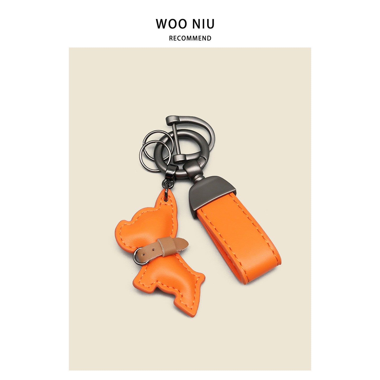 WOONIU Minimalist Leather Frenchie Charm - wooniu Leather Charm - cute bag charm plush keychain for backpack and purse