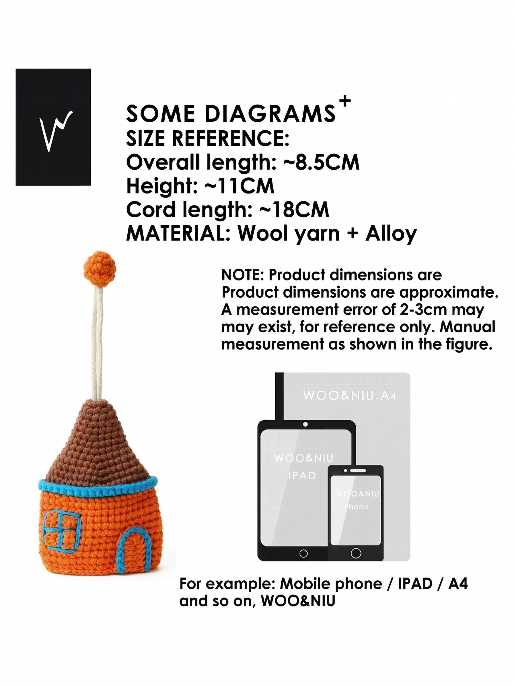 WOONIU Crochet House Key Case - wooniu Bag Charm - cute bag charm plush keychain for backpack and purse