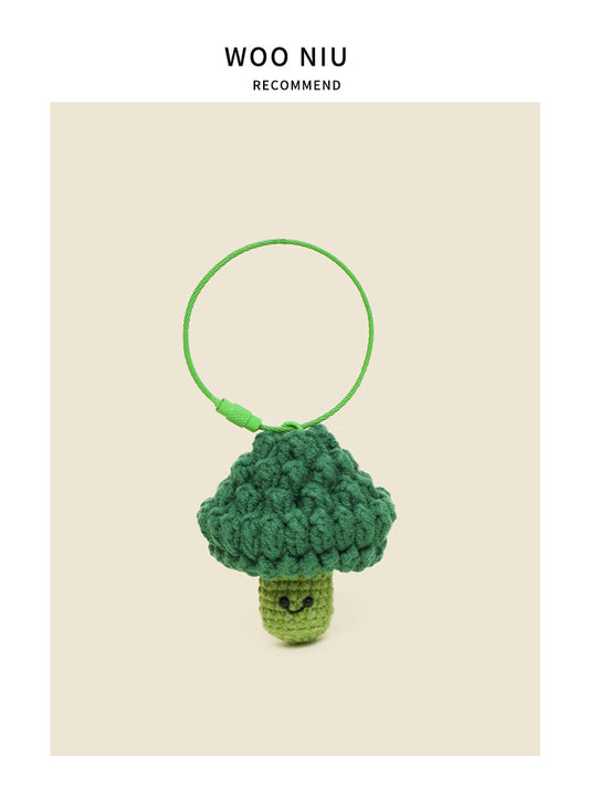 WOONIU Creative Hand Woven Broccoli Charm Small Figurine Keychain For Women, Exquisite And High End Bag Accessory - cute plush bag charm